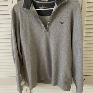 Vineyard Vines Gray Zip Up Sweater with Ribbed Cuffs